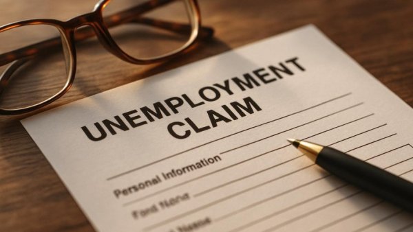 NJ unemployment claims increase concept with unemployment form on desk.