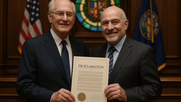 NJCU President Acebo recognition with proclamation document.