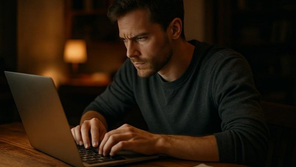 Individual studying for NextGen Bar Exam New Jersey, typing on laptop.