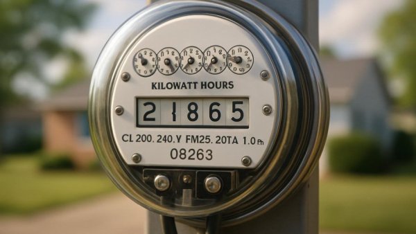 Electricity meter outside a house in New Jersey.
