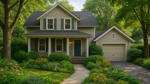 Charming Cumberland County home surrounded by lush greenery.