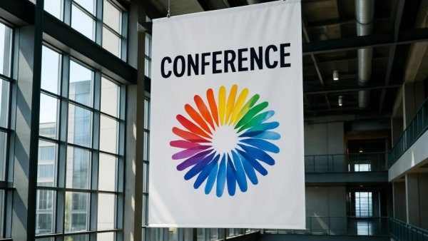 New Jersey construction equity banner at annual conference atrium.