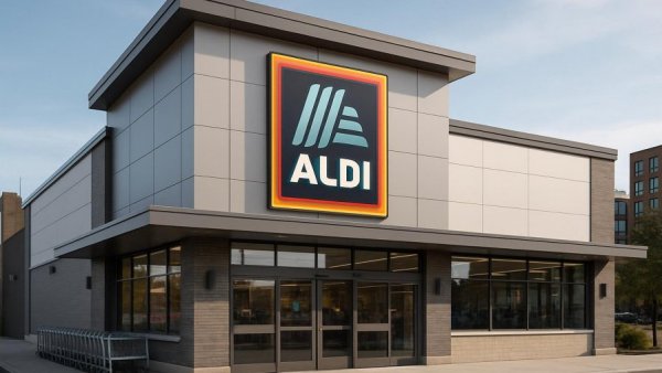 Modern ALDI grocery store Hackettstown exterior with prominent logo