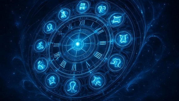 Cosmic zodiac clock background for November 25 birthday horoscope.