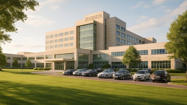 Bergen New Bridge Medical Center's expansive grounds at sunset.