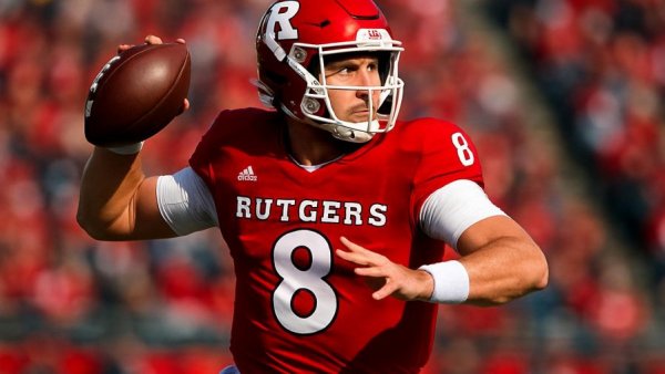 Rutgers player prepares to pass in a game, representing Penn State vs. Rutgers live stream.