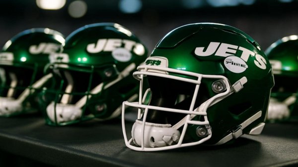 Close-up of New York Jets helmets related to Sauce Gardner injury