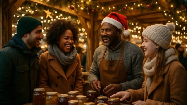 New Jersey December Holiday Markets 2025, cozy market scene.