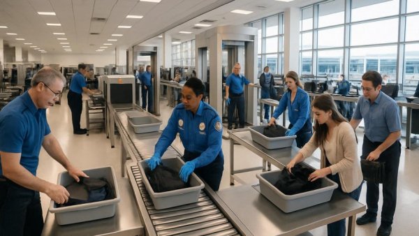 TSA identity verification option at a spacious, well-lit airport security area.