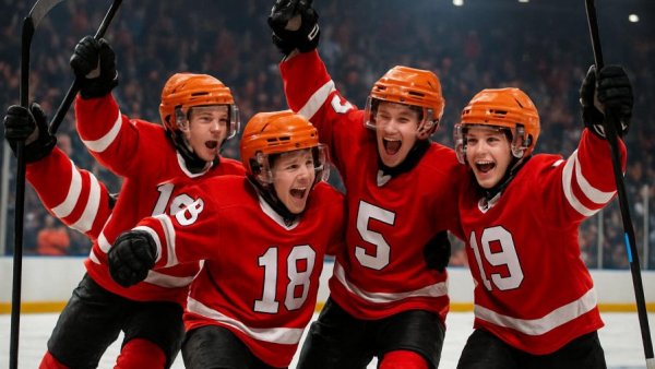 N.J. boys hockey season 2025-26: energetic celebration on the ice.
