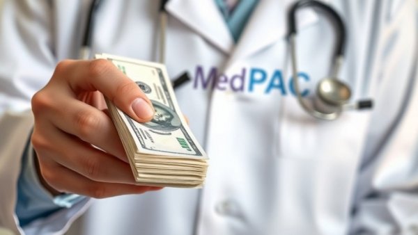 MedPAC logo over hands holding cash, highlighting healthcare reimbursement increase.
