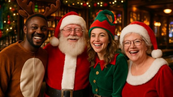 Festive group celebrating Haddon Township Holiday Events indoors.