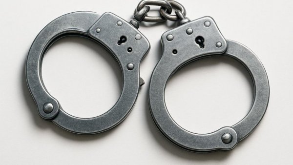 Metallic handcuffs with RNJNEWS overlay, symbolizing crime news.