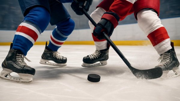 Intense hockey action with players competing for puck on ice, Verona boys ice hockey recap.