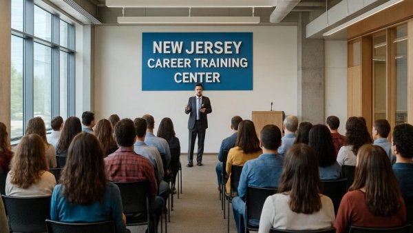 Career Training Center New Jersey event with a speaker and attendees.