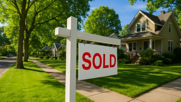 Sold sign in front of houses in Gloucester City.