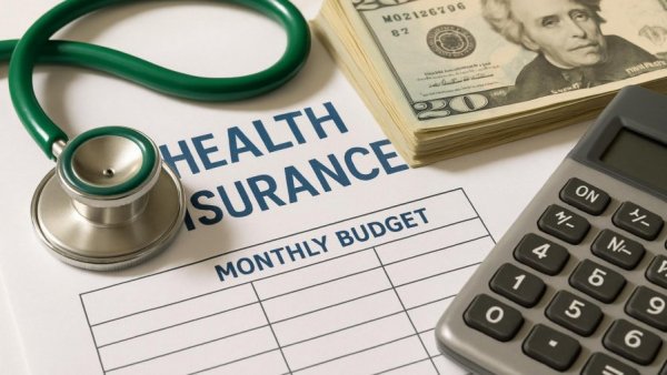 New Jersey health insurance plans budgeting with money, stethoscope, and calculator.