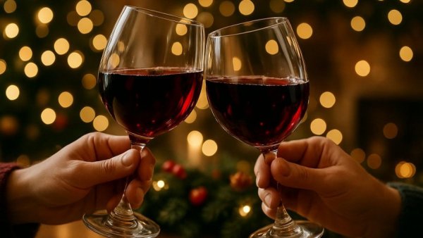 Festive holiday wine toast at New Jersey wineries event.