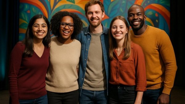 Lionsgate Newark Studio event group photo with diverse attendees.