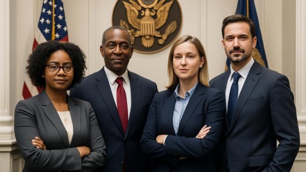 Diverse professionals at a podium in an official setting, representing Picatinny Arsenal's economic impact.