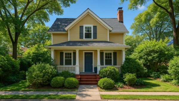 Charming suburban home in Middlesex County with lush lawn and trees.