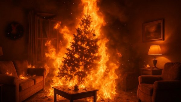Holiday fire safety awareness scene in Sussex County NJ living room.