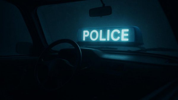 Police vehicle interior at night in Sussex County NJ.