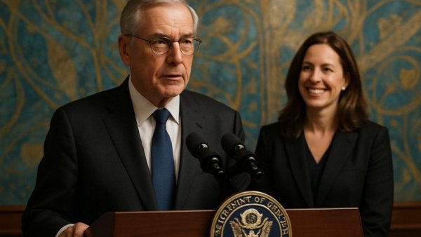 Mikie Sherrill Newark inauguration event with speaker at podium, mural backdrop.