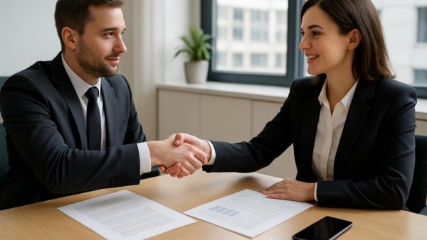 Kean University workforce development handshake in office, professional setting.