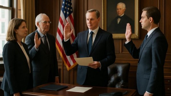 Jared Isaacman formal oath ceremony with officials and American flag