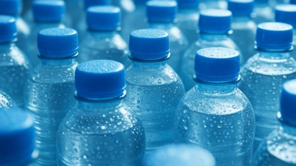 JCP&L offers free water and ice: rows of water bottles with blue caps.