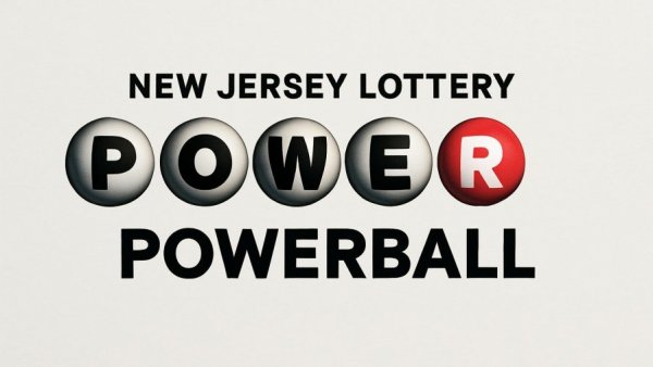 New Jersey Lottery Powerball logo with ball graphics and modern typography, representing Powerball jackpot climbs to $1.6 billion.