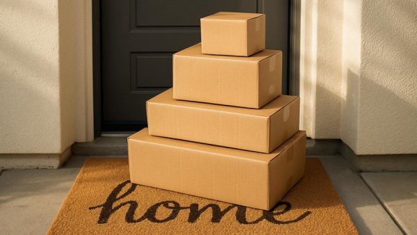 Packages on a porch related to porch pirate package theft.