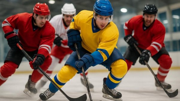Dynamic ice hockey performance highlights players competing on rink.
