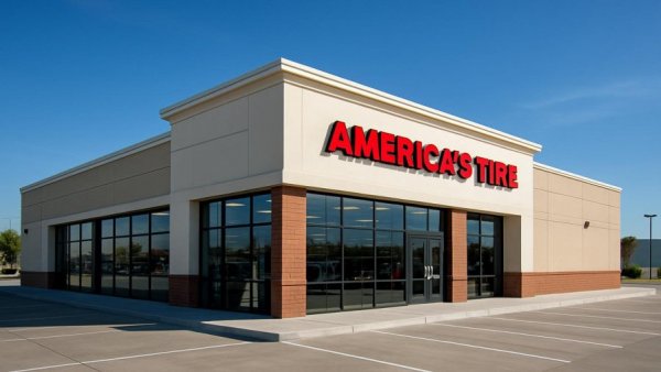 America's Tire store exterior under blue sky in New Jersey.