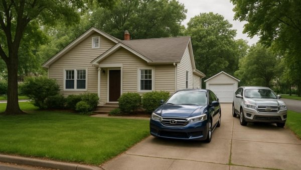Suburban home in Piscataway with lawn and parked cars.