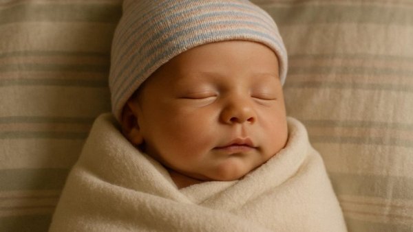 New Jersey first babies of 2026: Peaceful newborn in a hospital blanket.