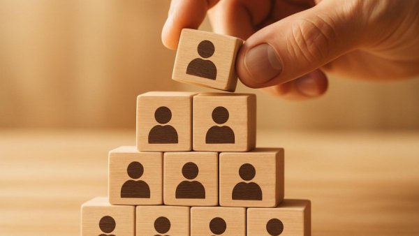 Wooden cubes pyramid teamwork concept, B&G Foods John Ozgopoyan.