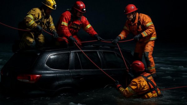 Rescue operation as SUV plunged into icy N.J. river scene.