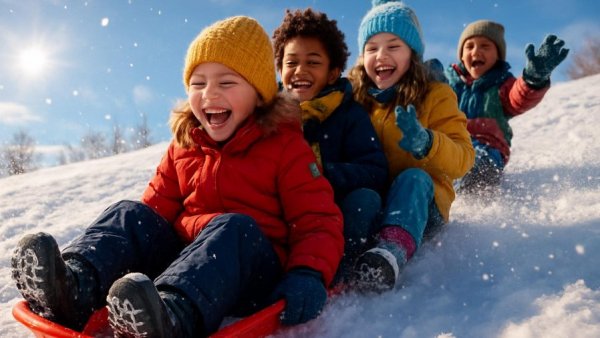 Children sledding down a snowy hill at New Jersey events January 9-11 2026