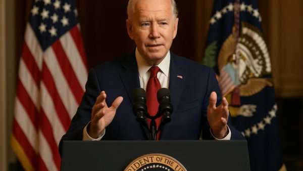 Senior speaker addresses audience; Minneapolis ICE shooting incident coverage.