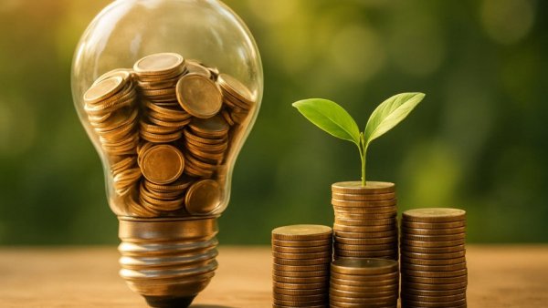 Clean Tech Research and Development Seed Grant imagery with coins and plant.