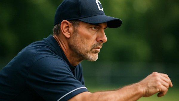 Hunterdon Central baseball coach in blue hoodie, side profile.