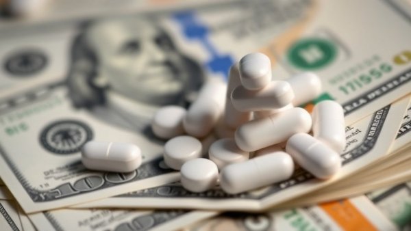U.S. health spending 2024: Pills on dollar bills symbolizing costs.