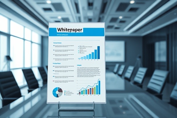 professional whitepaper template, structured expression, highlighting precision, photorealistic, corporate conference room, highly detailed, elements of infographics and 3D charts, 4k resolution, blue and gray tones, ambient lighting, shot with a tilt-shift lens