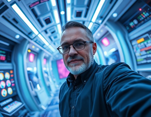 innovative whitepaper report, authoritative expression, conveying leadership, photorealistic, digital tech hub environment, highly detailed, holographic projections and AR elements, ultra-high-definition, sharp pastel colors, LED lighting, shot with a fisheye lens