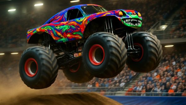Colorful monster truck event thrilling crowd at New Jersey venue, January 23-25.