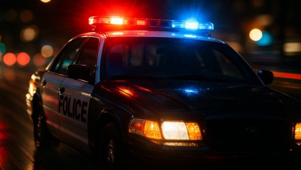 Police car with flashing lights illustrating DWI arrest Morris County.