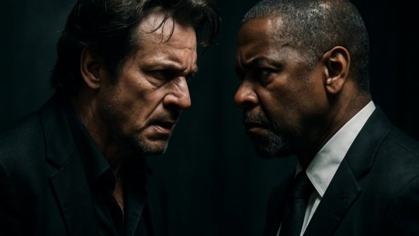 Prominent figures facing off in a dramatic cinematic photo.