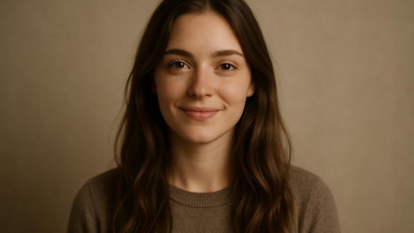Smiling young woman with long hair at restaurant opening in New Jersey.